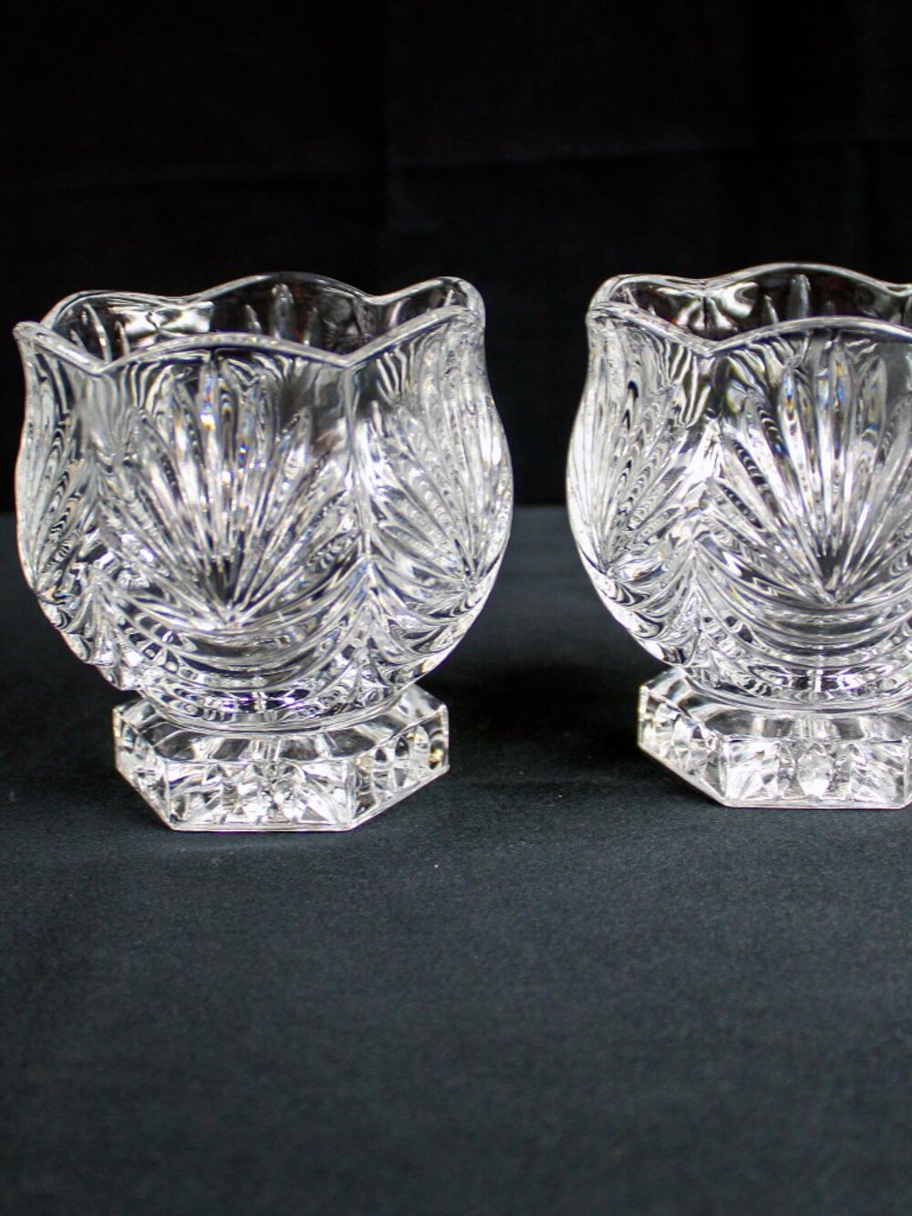 Set of 2 Vintage MCM 60s Crystal Clear Industries Votive Cups In Carolyn Pattern